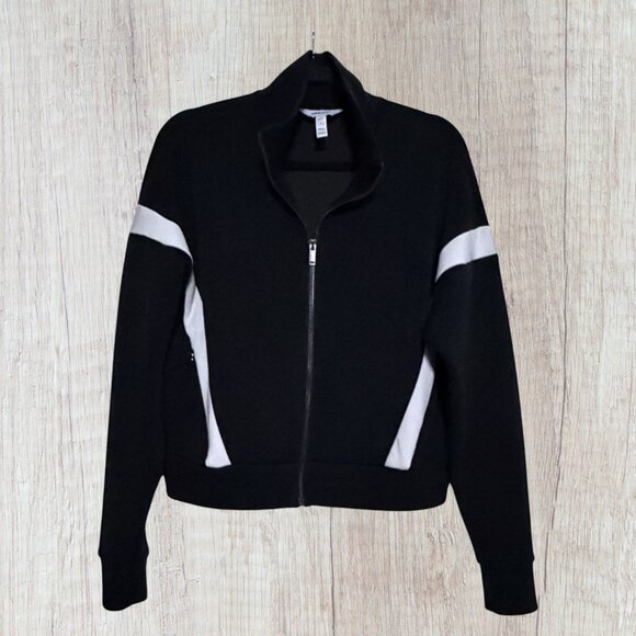 Spanx Air Essentials Black White Stripe Lounge Set Zip Jacket & Wide Leg Pants M - Picture 2 of 7